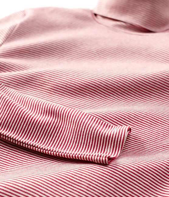 Klassischer Unterziehpullover aus gestreifter Baumwolle für Damen rot SANGRIA/ MARSHMALLOW