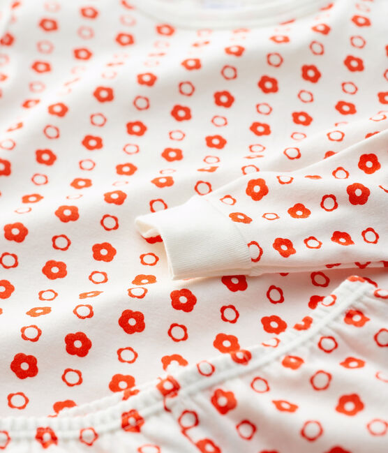 Snugfit-Kinderpyjama aus Bio-Baumwolle mit grafischem Print weiss MARSHMALLOW/ SPICY