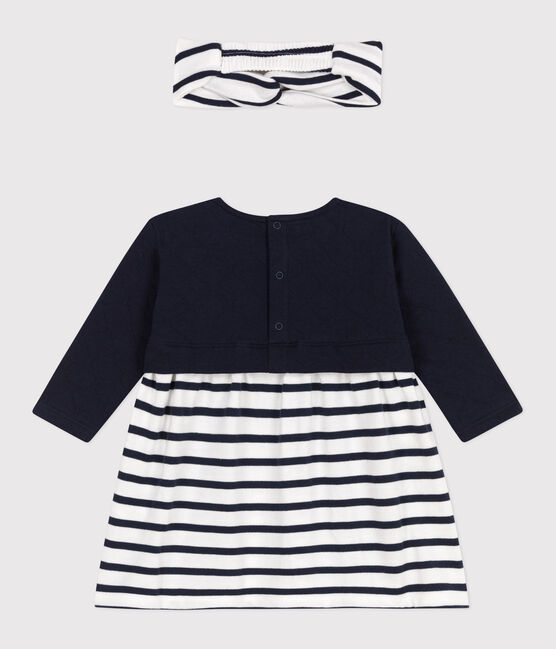 Set langärmeliges Baby-Kleid aus Doppeljersey und Baumwolle und dazu passendes Baby-Stirnband.  variante 1