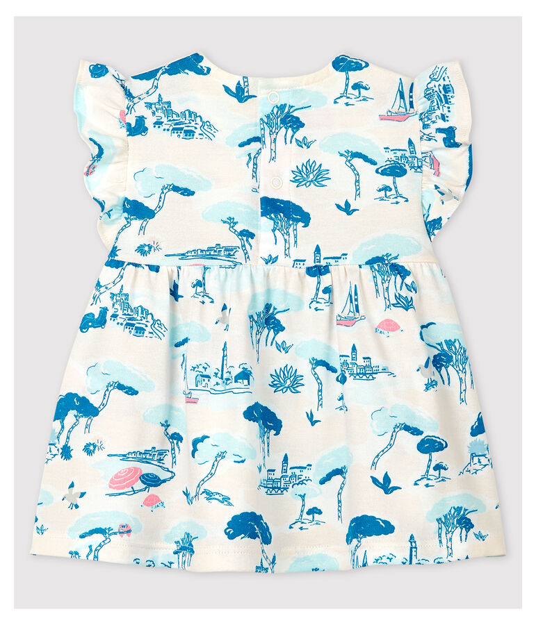 &Auml;rmellose Baby-Bluse aus Jersey mit Printmuster f&uuml;r M&auml;dchen weiss MARSHMALLOW/weiss MULTICO