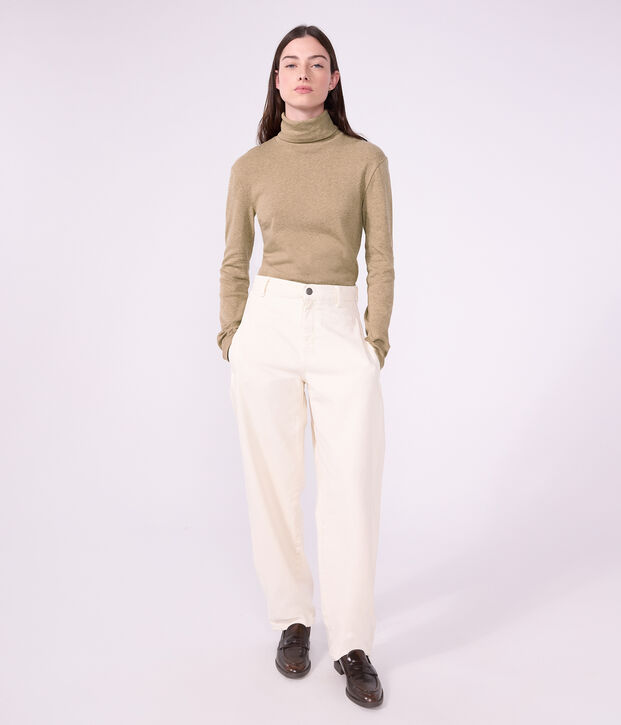 Damen-Rollkragenshirt aus einfarbiger Baumwolle beige