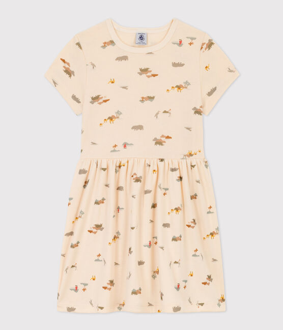 Gemustertes Kinderkleid aus Baumwolle für Mädchen weiss AVALANCHE/ MULTICO