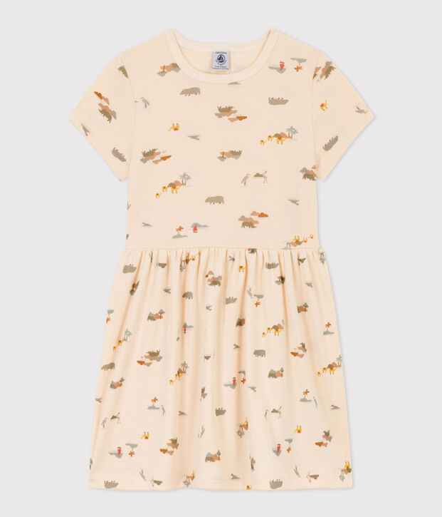 Gemustertes Kinderkleid aus Baumwolle f&uuml;r M&auml;dchen naturfarben/vielfarbig