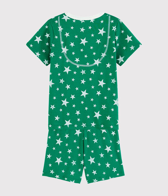 Kinder-Kurzpyjama aus Baumwolle mit Sternenmotiv für Jungen grün GAZON/weiss ECUME