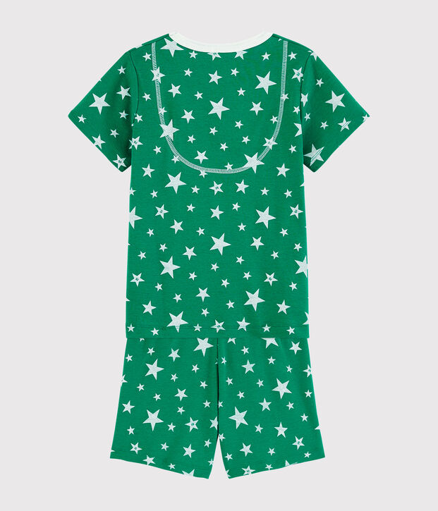 Kinder-Kurzpyjama aus Baumwolle mit Sternenmotiv f&uuml;r Jungen gr&uuml;n/weiss