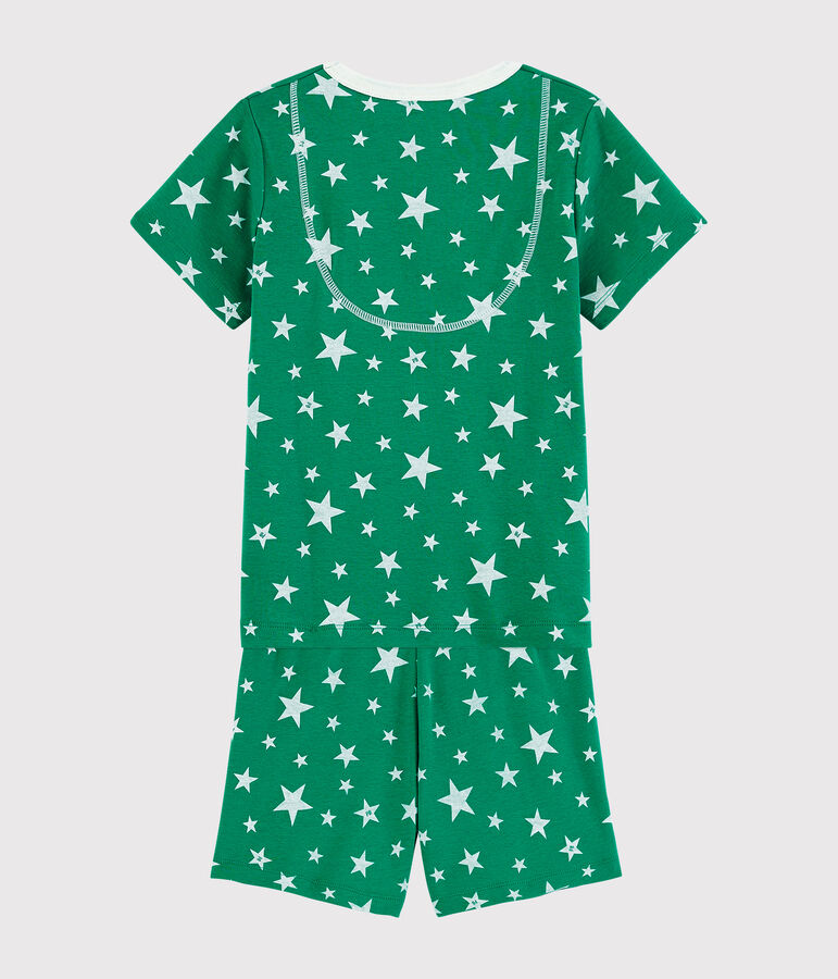 Kinder-Kurzpyjama aus Baumwolle mit Sternenmotiv f&uuml;r Jungen gr&uuml;n/weiss