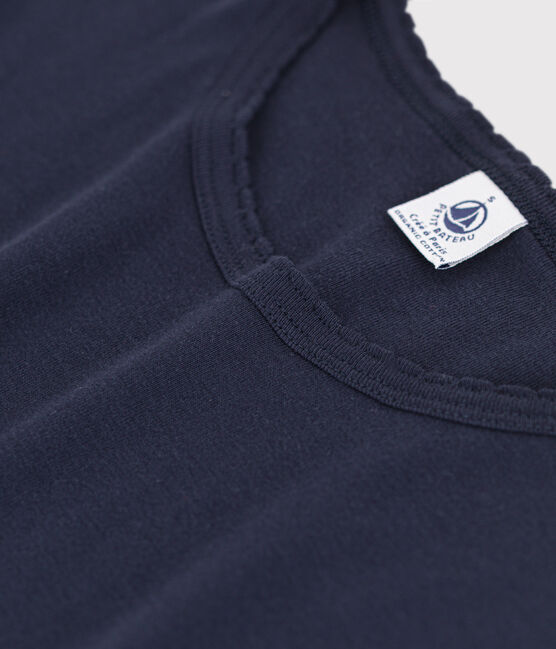 Eng anliegendes T-Shirt mit Pikotkante aus Bio-Baumwolle für Damen blau SMOKING