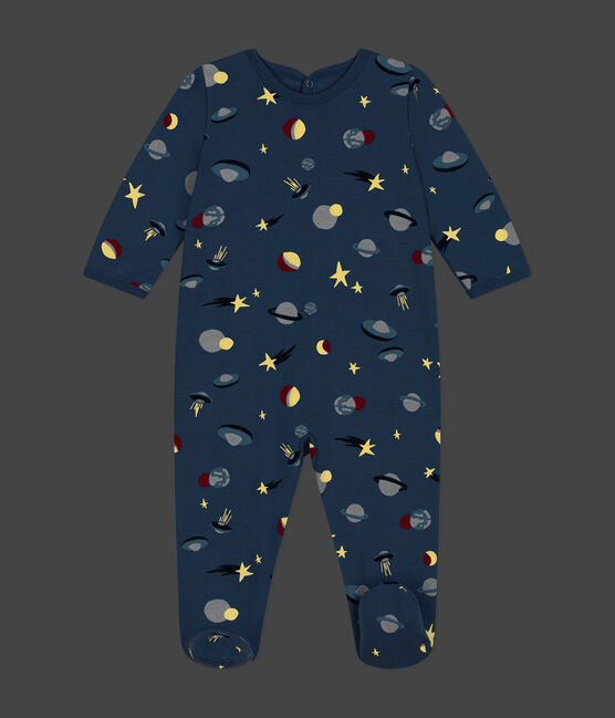 Strampler aus aufgerautem Molton mit Weltraummotiven blau BEACH/ MULTICO