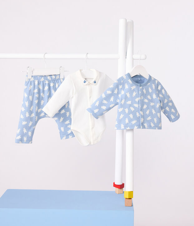 3-teiliges Baby-Set mit B&auml;renmotiv und Body mit besticktem Kragen blau/vielfarbig
