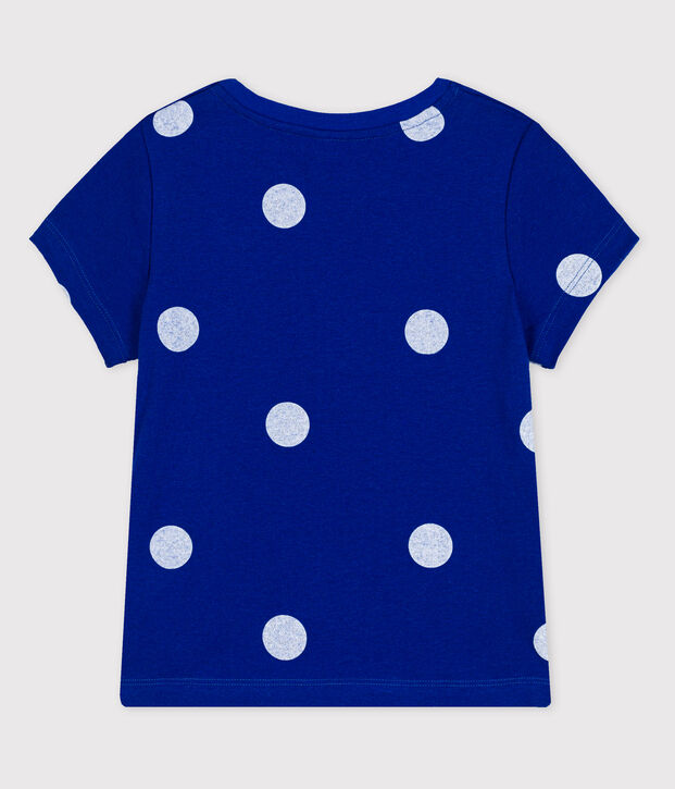 Kurz&auml;rmliges Kinder-T-Shirt aus Baumwolle-Leinen f&uuml;r M&auml;dchen blau/weiss