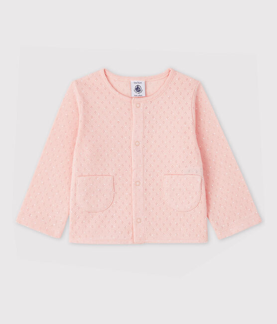 Baby-Cardigan aus Rippstrick für Mädchen rosa MINOIS/weiss ECUME