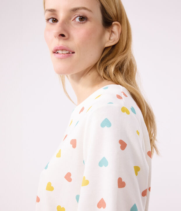Damen-Kurzpyjama aus Baumwolle mit Herzmotiv weiss/vielfarbig