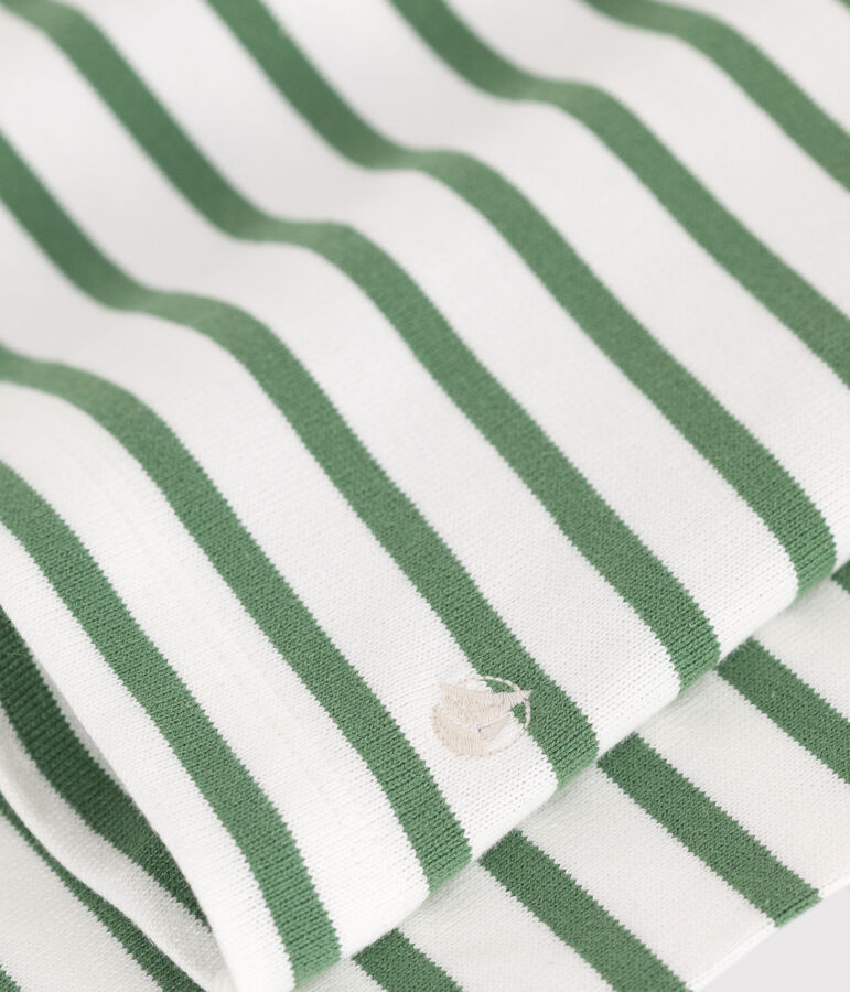 Lang&auml;rmeliges Damen-Streifenshirt Marini&egrave;re aus Baumwolle gr&uuml;n MARSHMALLOW/ PALMERAIE