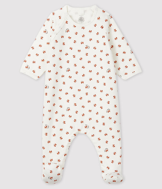 Baby-Strampler aus Molton mit Fuchsmotiv weiss/vielfarbig