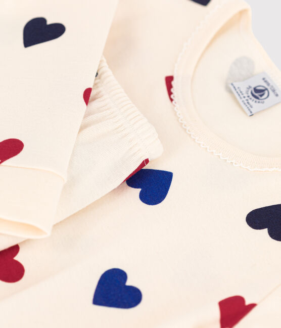 Kinderpyjama mit schmaler Passform aus Baumwolle mit Herzmuster für Mädchen weiss AVALANCHE/ MULTICO