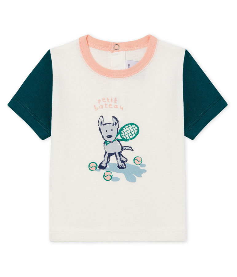 Kurz&auml;rmeliges baby-t-shirt mit motiv jungen weiss/gr&uuml;n