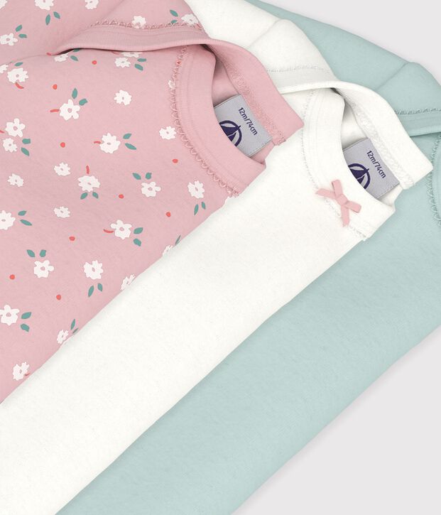 Set lang&auml;rmeliger Baby-Bodys aus Baumwolle mit Blumenmotiv vielfarbig