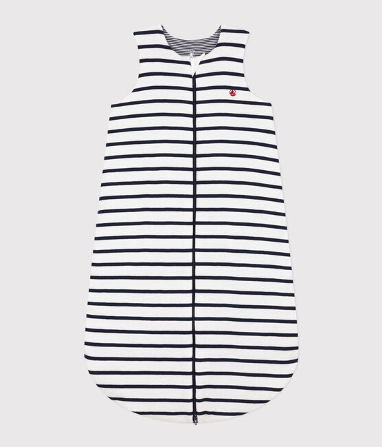 Gestreifter Babyschlafsack aus Baumwolle TOG 2.2 weiss MARSHMALLOW/blau SMOKING