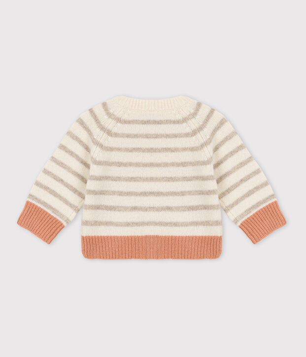 Gestreifter Baby-Cardigan aus Woll weiss/vielfarbig