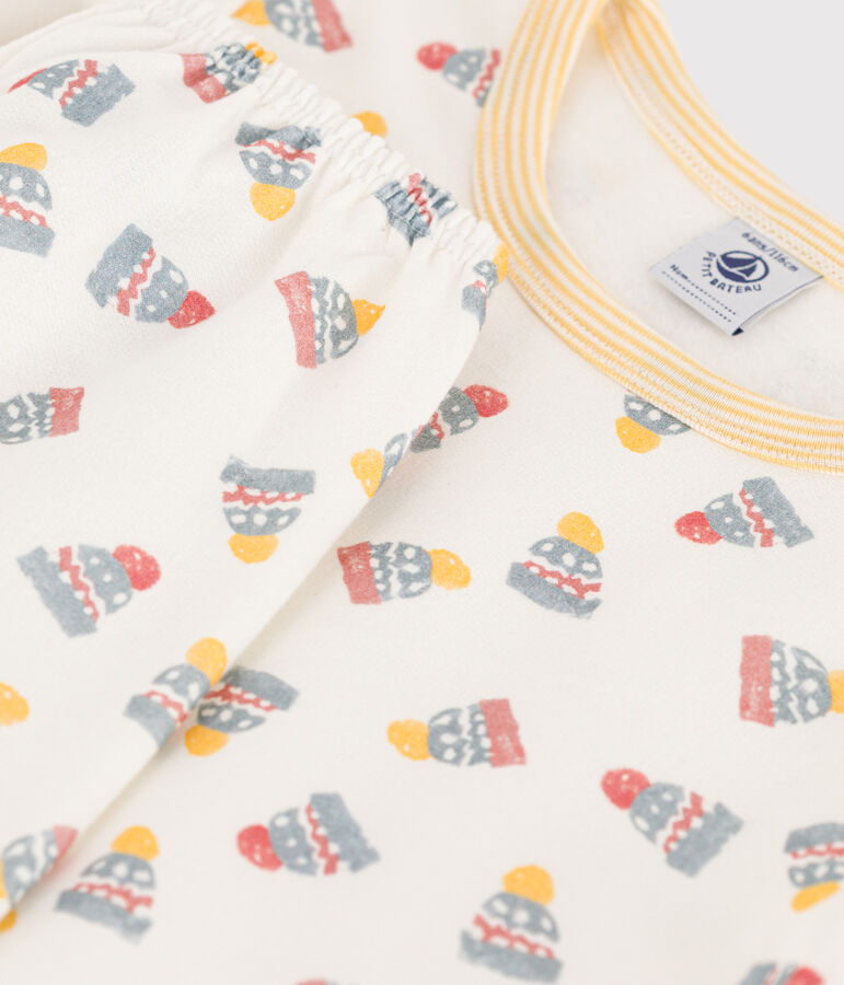 Kinderpyjama aus Molton weiss/vielfarbig
