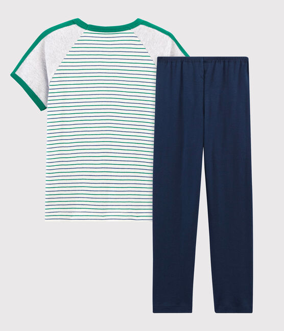 Kurzärmeliger Rippstrick-Pyjama für kleine Jungen weiss MARSHMALLOW/weiss MULTICO