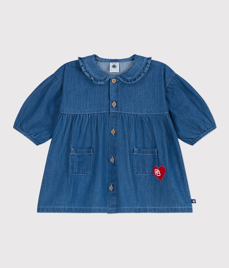 Lang&auml;rmeliges Babykleid mit Kragen aus Denim blau