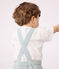 Kurzbeinige Baby-Latzhose aus Baumwolle mit Streifen weiss MARSHMALLOW/blau BRUT