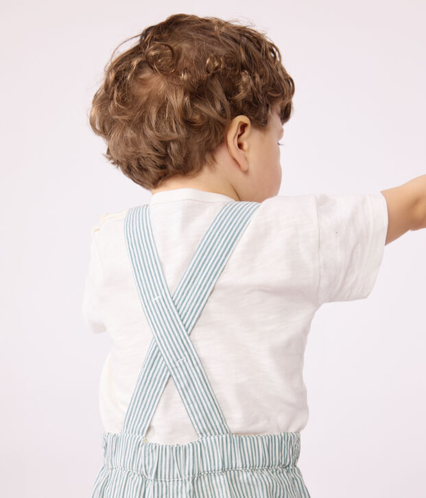 Kurzbeinige Baby-Latzhose aus Baumwolle mit Streifen weiss/gr&uuml;n