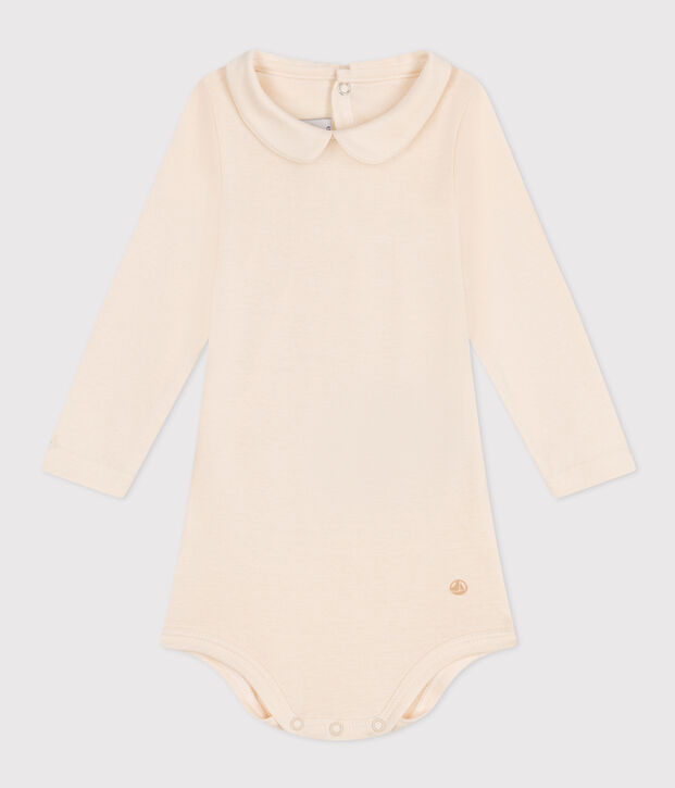 Lang&auml;rmeliger Baby-Body aus Baumwolle mit Bubikragen naturfarben