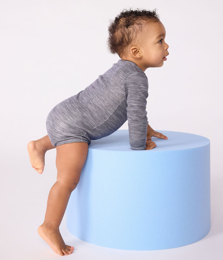 Lang&auml;rmliger Baby-Body aus Wolle und Baumwolle blau/weiss