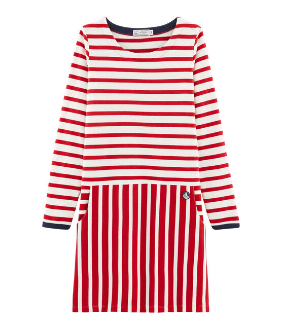 Langärmeliges kleid damen rot TERKUIT/weiss MARSHMALLOW