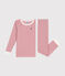 Eng anliegender Kinder-Pyjama aus gestreifter Baumwolle rosa ROSEWOOD/ MARSHMALLOW