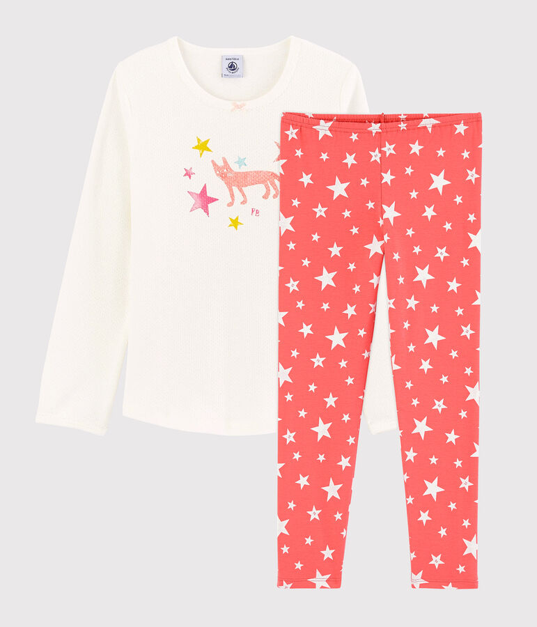 Kinderpyjama aus Baumwolle mit Sternen-Motiv f&uuml;r M&auml;dchen weiss/orange