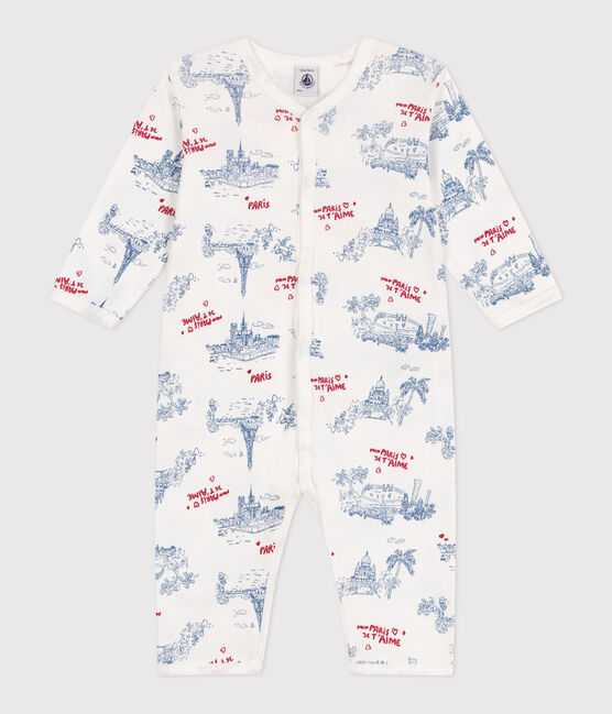 Strampler ohne Füßchen aus Baumwolle Paris-Motiv weiss MARSHMALLOW/weiss MULTICO