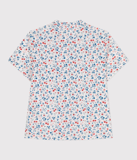 Kurzärmelige Kinder-Bluse aus Baumwolle mit Blumenmuster weiss MARSHMALLOW/weiss MULTICO