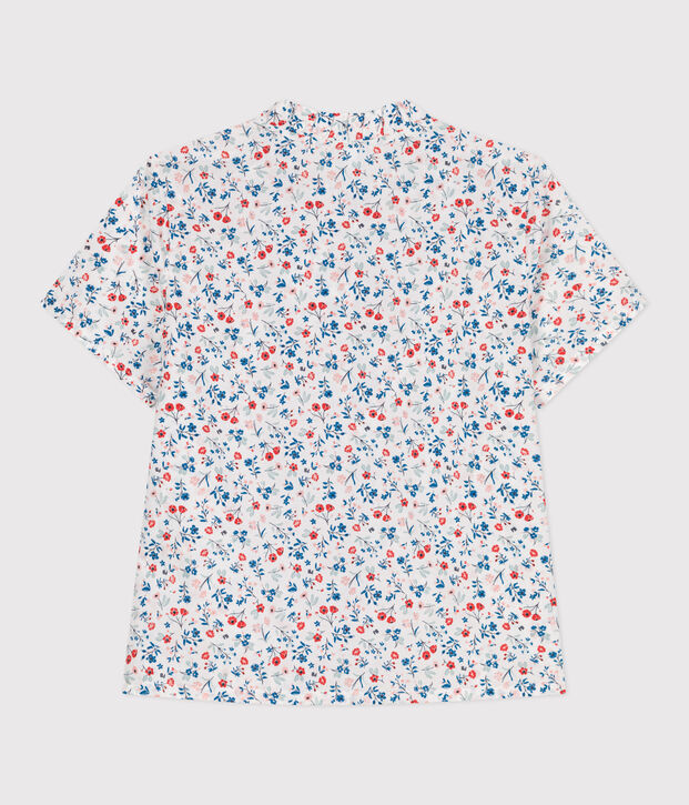 Kurz&auml;rmelige Kinder-Bluse aus Baumwolle mit Blumenmuster weiss/vielfarbig