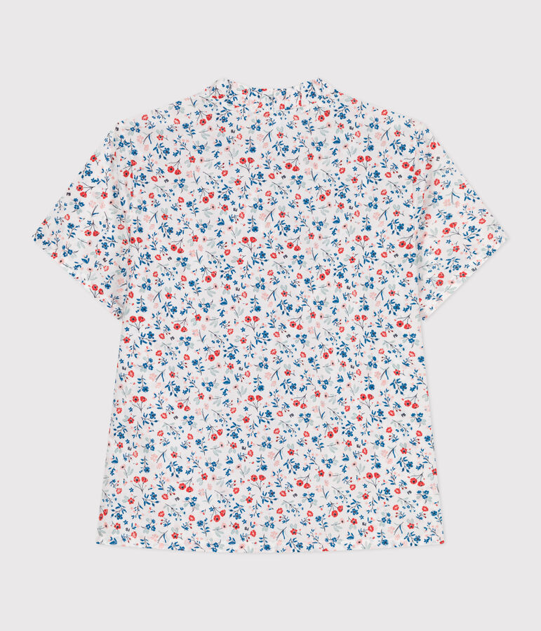 Kurz&auml;rmelige Kinder-Bluse aus Baumwolle mit Blumenmuster weiss/vielfarbig