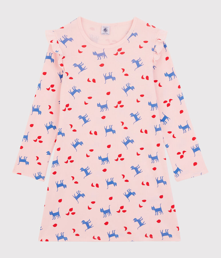 Lang&auml;rmeliges Katzen-Nachthemd rosa/vielfarbig