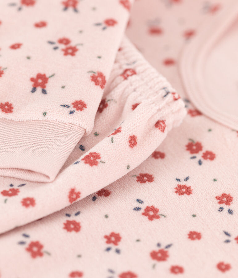 Kinderpyjama aus Nicki mit Blumenmotiv f&uuml;r M&auml;dchen rosa/vielfarbig