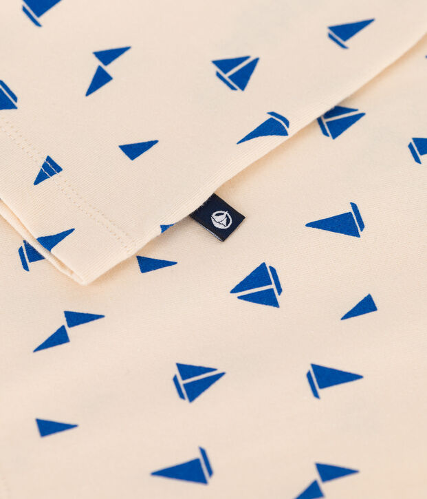 Kurz&auml;rmeliges Kinder-T-Shirt aus bedruckter Baumwolle naturfarben/blau