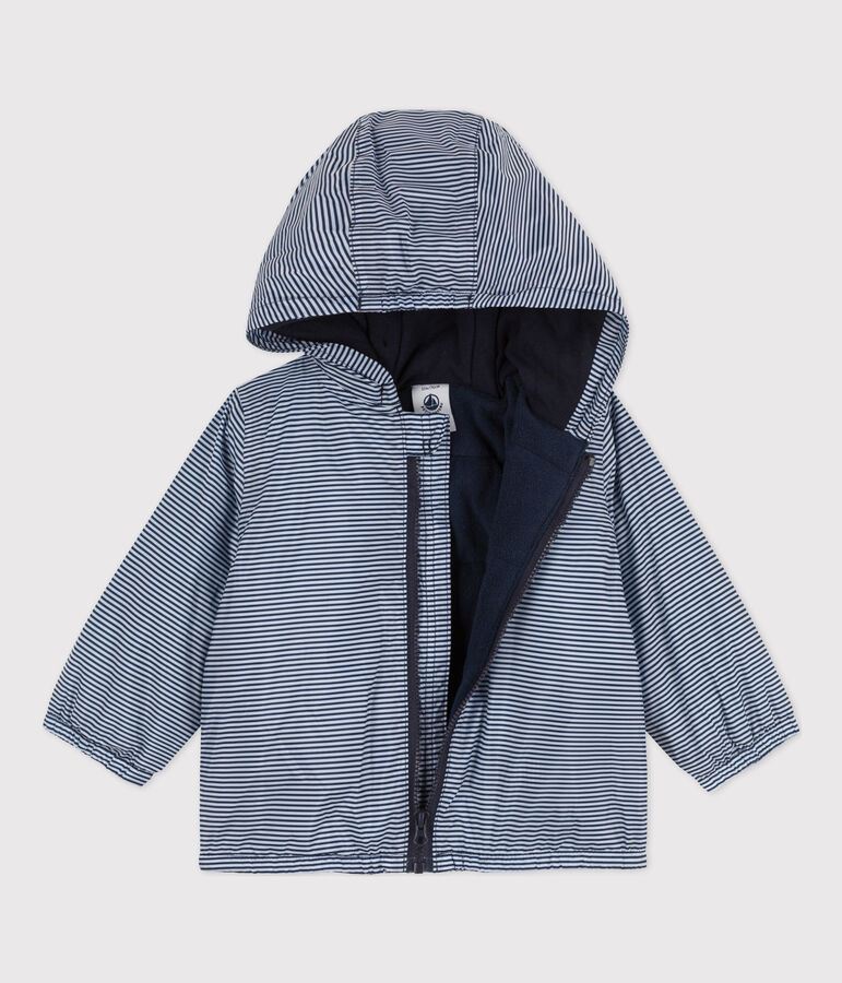 Warmer Baby-Windbreaker aus recyceltem Polyester blau/weiss