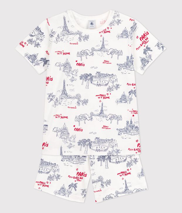 Kinder-Kurzpyjama aus Baumwolle weiss/vielfarbig