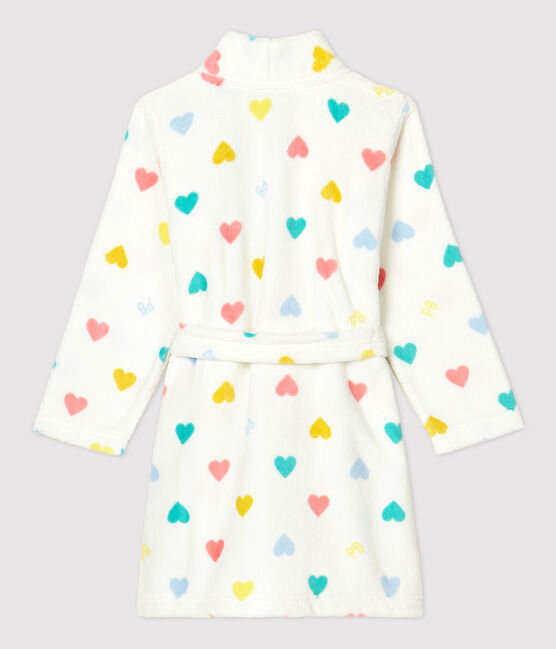 Morgenmantel aus Fleece mit mehrfarbigem Herz-Design für Mädchen  weiss MARSHMALLOW/weiss MULTICO