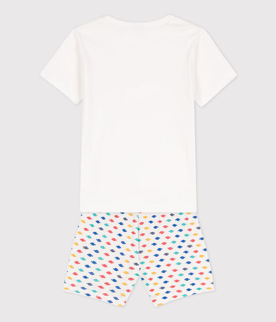 Kinder-Kurzpyjama aus Baumwolle mit Meerestier-Motiv für Jungen weiss MARSHMALLOW/weiss MULTICO