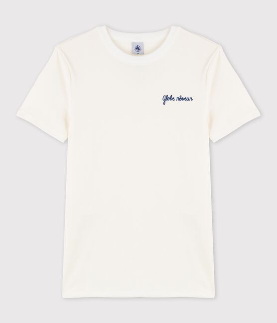 Baumwoll-T-Shirt mit Rundhalsausschnitt und Siebdruck für Damen weiss MARSHMALLOW