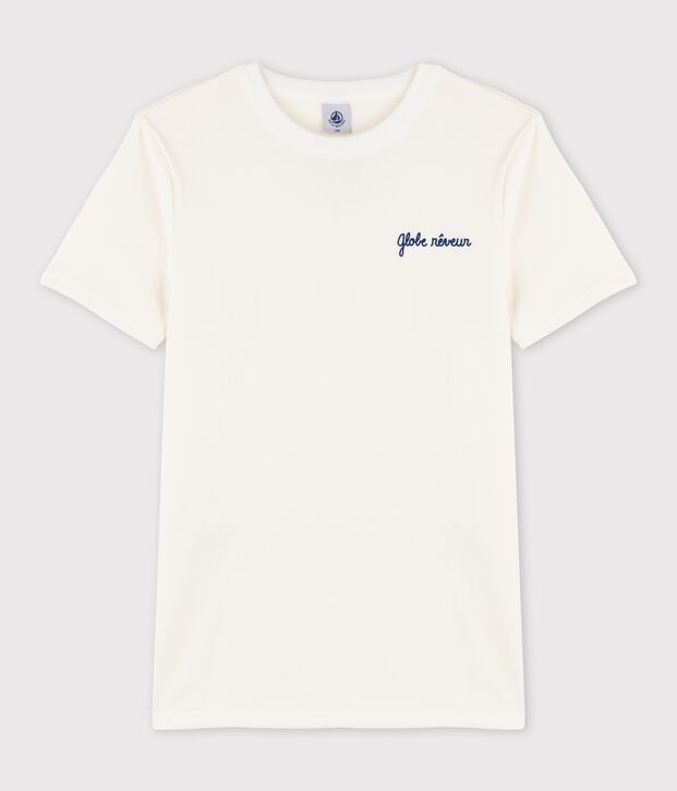 Baumwoll-T-Shirt mit Rundhalsausschnitt und Siebdruck f&uuml;r Damen weiss