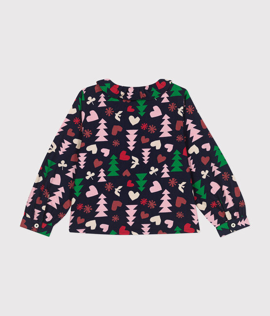 Langärmelige Kinder-Bluse aus Flanell für Mädchen blau SMOKING/weiss MULTICO