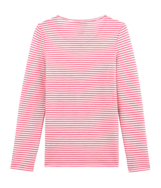 damen-langarmshirt aus woll/baumwollgemisch rosa CHEEK/weiss MARSHMALLOW