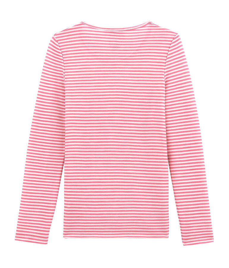 damen-langarmshirt aus woll/baumwollgemisch rosa/weiss