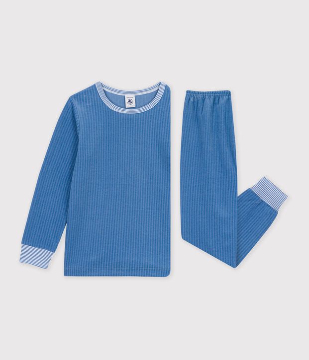 Kinder-Pyjama aus einfarbigem Feincord blau